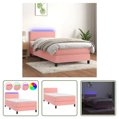 Produktbild von The Living Store Boxspringbett mit Matratze & LED Rosa 80x200 cm Samt