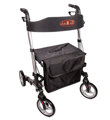 Produktbild von Antar Rollator Leichtgewicht 3fach faltbar, silber, Komplett-Set mit Gurt und Stockhalter