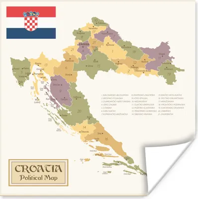 Produktbild von MuchoWow® Poster Politische Karte von Kroatien 50x50 cm - Wohnzimmerdekoration