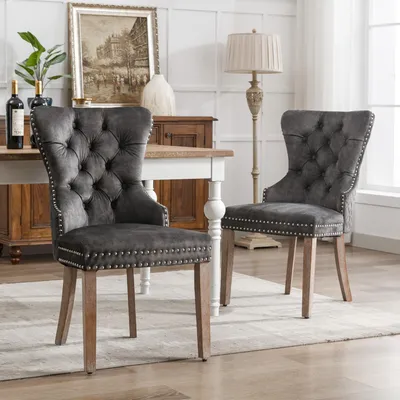 Image de okwish Lot de 2 chaises salle à manger/cuisine avec poignée, velours, gris