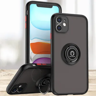 Produktbild von iPhone 11 Hülle, Ring Halter Ständer Matte Transluzent TPU Rahmen Stoßfest Schutzhülle für iPhone 11 Dunkelgrau