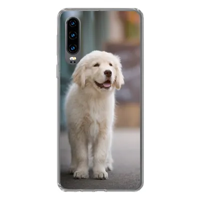 Produktbild von MuchoWow® Handyhülle Schutzhülle Hülle für Huawei P30 Ein Golden Retriever Welpe läuft auf dem Bürgersteig Silikon Softcase Handy Hülle - Kartenbesitzer