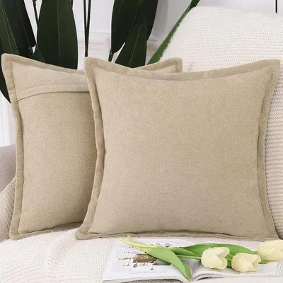 Produktbild von Unyqoos® Chenille-Kissenhüllen mit Fransen – weiche Kissenbezüge in Camel, verdeckter Reißverschluss, pflegeleicht