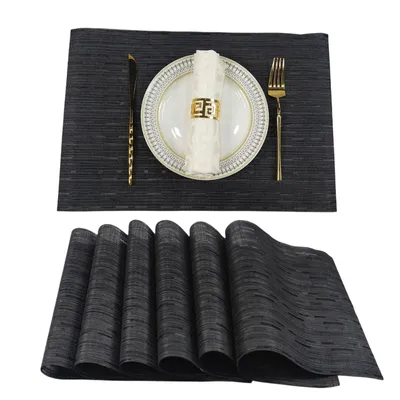 Produktbild von OKWISH Platzset Tischset Abwaschbar 6er Set PVC Abgrifffeste Hitzebeständig Rutschfest Platzdeckchen für Küche,Zuhause, Restaurant, Speisetisc Schwarz