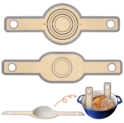 Produktbild von Silikon-Backmatte für gusseiserne Töpfe, 2 Silikon-Backmatten zum Brotbacken, Teigmatte mit langen Griffen, wiederverwendbare Backmatte für Teig