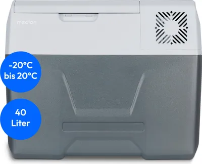 Produktbild von MEDION mobile elektrische Kompressor Kühlbox (40L Kapazität, elektrisch, Mini Kühlschrank & Gefrierbox, USB, 230V 12V 24V KFZ Adapter, für Auto LKW Wohnwagen Camping Boot Garten Festival, MD13111)