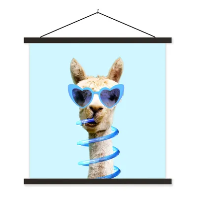 Produktbild von MuchoWow® Textilposter Lama - Sonnenbrille - Blau - Tier 60x60 cm mit schwarzem Rahmen - Posteraufhänger