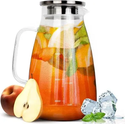Imagen del producto de Jarra de vidrio de 2 litros, resistente al calor, fabricada con borosilicato, ideal para bebidas calientes y frías