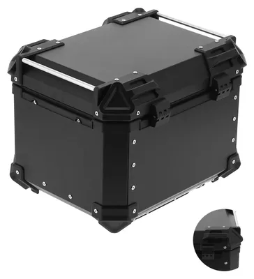 Zdjęcie produktu dla Kufr motocyklowy, pojemność 45 litrów, wodoodporny, wymiary 42x33x33 cm, wykonany z wytrzymałej stopu aluminium, kompatybilny z Suzuki