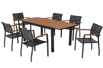 Obrázek produktu pro Sada zahradního nábytku Merxx Astros, 7dílná, 6 stohovatelných křesel, rozkládací stůl 150 (200) x 90 cm – hliník/plast