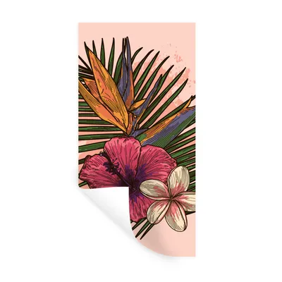 Produktbild von MuchoWow® Wandtattoo Wandsticker Wandaufkleber Blumen - Tropisch - Rosa 40x80 cm Selbstklebend und Repositionierbar - Repositionierbar - Wasser abweisend