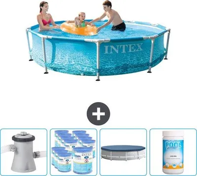 Produktbild von Schwimmbecken Rundform - 305 x 76 cm - Wasserdruck - Beinhalten Pumpe Filter - Abdeckvorhang - Chlor