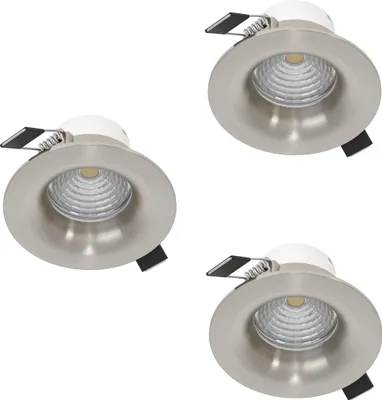 Produktbild von EGLO 3er Set LED Einbaustrahler Saliceto, dimmbare Deckenspots, Deckenstrahler flach rund, Aluminium in Silber, neutralweiß, Ø 8,8 cm