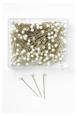 Produktbild von 250 Stück Glaskopfstecknadeln, 3,8 cm Länge, 3,9 mm Kopfdurchmesser, Weiß, 40g