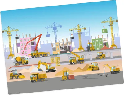 Produktbild von Tischset | Platzset abwaschbar für Kinder – Baustelle mit vielen Fahrzeugen Bagger und Kran – 44 x 32 cm – premium Vinyl –  Germany – Jungen