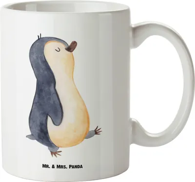 Produktbild von Mr. & Mrs. Panda Haferl Pinguin marschieren - Weiß - Geschenk, Stolz, Henkelbecher, Spazieren, Familie, steingut tasse, großer kaffeepott, Pott, Schwester, Große Teetasse