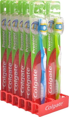 Image de Colgate Premier clean medium Présentoir 12 brosses à dents Brosse à dents gratte-langue