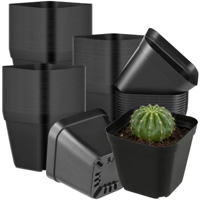 Image de Omgoods - 200 pots de culture en plastique - avec trous de drainage, pots carrés de 10 cm