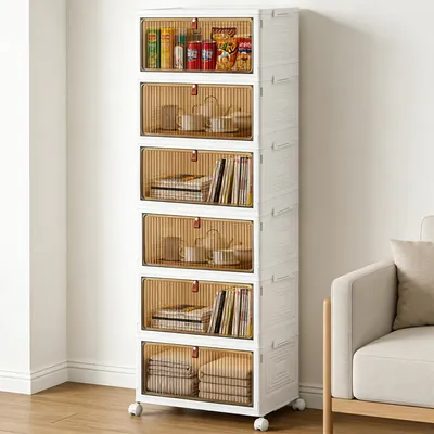 Produktbild von 6-teiliges Aufbewahrungsbox-Set mit Deckeln, stapelbare Aufbewahrungsboxen mit 23 Litern Fassungsvermögen und Rollen, faltbare, transparente Stapelboxen mit Deckeln zur Organisation zu Hause und im Büro.