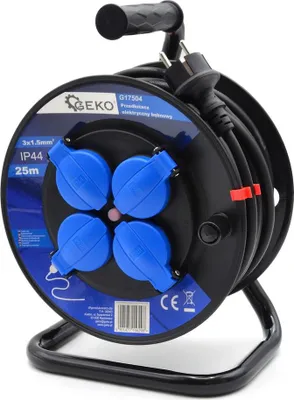 Immagine prodotto di Premium Ip44 Avvolgicavo elettrico 25M 3X1,5Mm² con 4 prese e 16A - Ideale per uso interno ed esterno