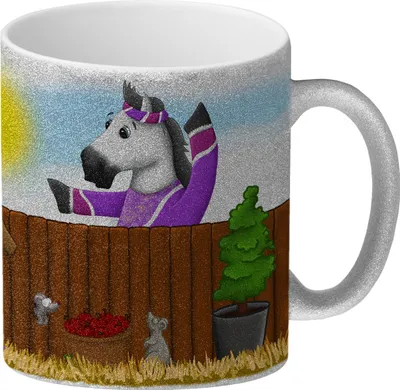 Produktbild von Glitzer-Glitzer-Kaffeebecher mit weißes Pferd Motiv