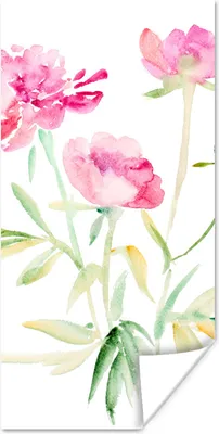 Produktbild von MuchoWow® Poster Blumen - Aquarell - Rosa 20x40 cm - Plakat - Foto