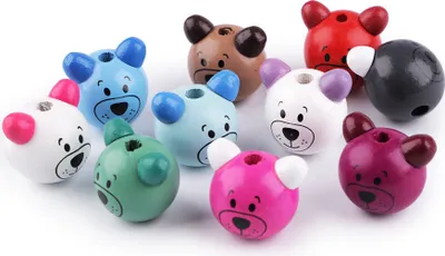 Produktbild von 5 Holzperlen Teddy 24mm Teddykopf bunt basteln fädeln Holz