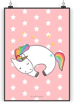 Produktbild von Mr. & Mrs. Panda Bild Einhorn Nacht DIN A4 - Rot Pastell - Geschenk, wanddeko, Freundin, Kunstdruck, Menschen, Einhörner, Posterdruck, Plakat, Unicorn, Wanddekoration