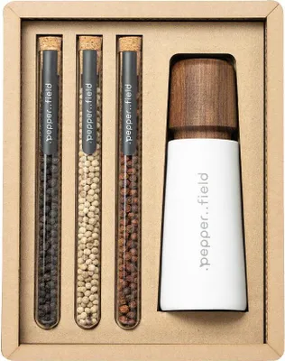 Immagine prodotto di .pepe..campo Macinino in porcellana bianca con set di tubi con pepe di Kampot 3 × 10 g
