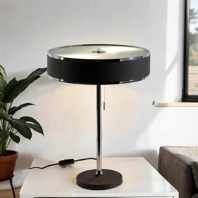 Produktbild von Elegante Tischlampe rund Ø35cm H: 47cm Modern Metall blendarm in Graphit LORSAN Nachttischleuchte