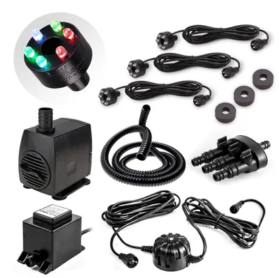 Produktbild von CLGarden Springbrunnenpumpe SP3-SL Set mit 3 RGB multicolor LED-Ringen und automatischer Lichtsteuerung, leise Tauchpumpe 1300l/h für Gartenbrunnen, Quellsteine, Zierbrunnen
