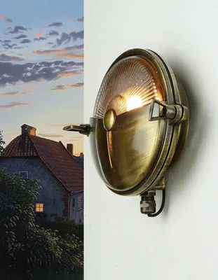 Immagine prodotto di Lampada da parete per esterni in ottone rotonda Ø 18 cm IP64 vetro scanalato marittimo resistente alle intemperie luce esterna balcone terrazza porta d'ingresso