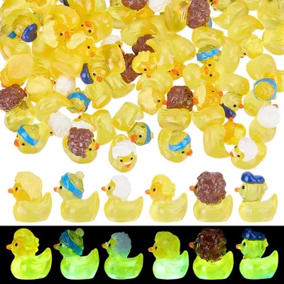 Productafbeelding van 6 verschillende lichtgevende mini-eenden - Set van 120 - Die in het donker oplichten - Miniatuur eendenornamenten