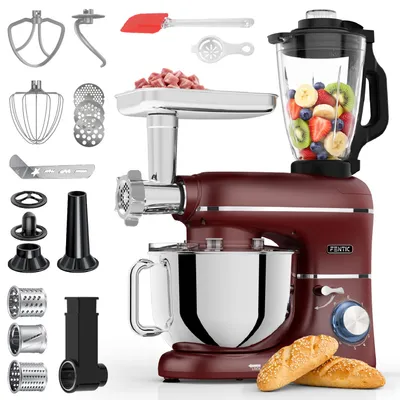 Produktbild von Fentic Küchenmaschine 6-in-1 – Knetmaschine, Mixer, Food Processor, Fleischwolf, Gemüseschneider, 2000W, 6,2L Edelstahlschüssel