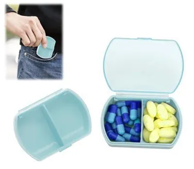 Productafbeelding van 2 stuks tablettenbox, 2 compartimenten, kleine pillendoos, medicijnbox, vochtbestendig, BPA-vrij, PP