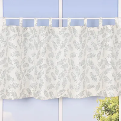 Produktbild von Bio Schlaufenbistro Scheibengardine aus Bio Baumwolle mit Blätterprint wollweiß grün 150x50cm