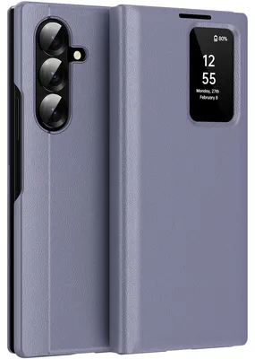 Produktbild von Leder Flip Case für Samsung Galaxy Z Fold 7, Smart View Fenster Handyhülle mit Kartenfach Lila