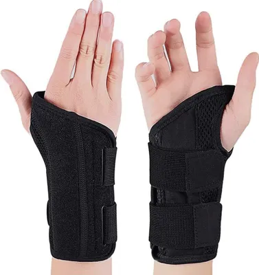 Obrázek produktu pro 2x podpěra zápěstí Karpaltunnel Unisex levá a pravá, podpěra zápěstí, stabilizátor paže s kompresní manžetou, nastavitelné popruhy pro zmírnění bolesti při zánětech šlach, artritidě atd.