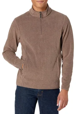 Productafbeelding van A. Essentials heren winterjas van polarfleece met een rits tot halverwege, kleur: bruin