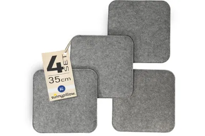 Produktbild von sunnypillow 4er Set Stuhlkissen aus Filz quadratisch 35x35 cm | gemütliche Filzkissen für Bank und Stuhl | Indoor/Outdoor | Sitzkissen Sitzauflage | Hellgrau |