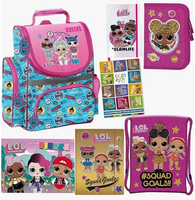 Produktbild von Schulranzen für Jungen und Mädchen, 7er-Set - Schul-Rucksack für Kinder mit Federmäppchen - Schuhbeutel Sammelmappe und Hausaufgabenheft - LOL Motiv