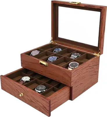 Produktbild von Uhrenbox - Uhrenkassette - 20 Uhren - Mit Schublade - Display - Rosenholz - Braun