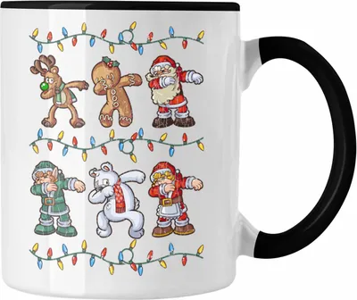 Produktbild von Trendation - Weihnachten Tasse Weihnachtsmann für Kinder Weihnachtstasse Lustig Geschenk Becher Jungs Jungen Mädchen Cute Rentier Lebuchenmann Weihnachtsmann Eisbär (Schwarz)