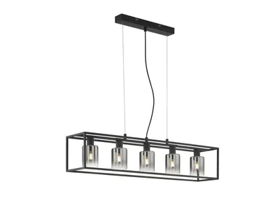 Produktbild von Fischer & Honsel Iska Pendelleuchte 5-fach E14 Glas rauchfarben sandschwarz 60908