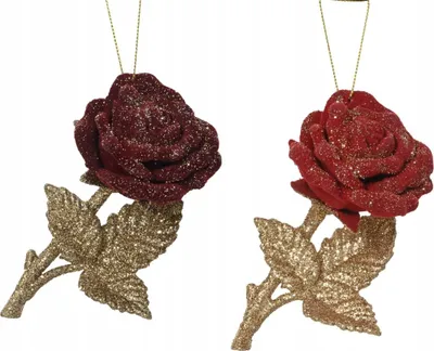 Imagen del producto de Adornos navideños de plástico con forma de rosa, 11,7 cm, unidad.