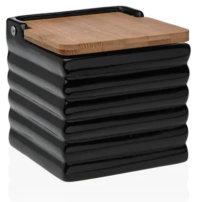 Productafbeelding van DRW zoutvaat van keramiek, zwart, met deksel, 11,5 x 12,2 x 12,2 cm