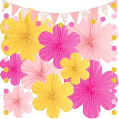 Papierfächer-Deko-Set, 9 Stück, 35/25/20 cm, mit Wimpeln