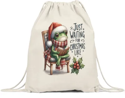 Produktbild von Just Waiting for Christmas Like Lustiges Froschmotiv Turnbeutel Geschenkidee witziges Design Weihnachten