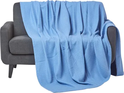 Produktbild von HOMESCAPES 100% Baumwolle Waffeldecke blau, 180 x 230 cm