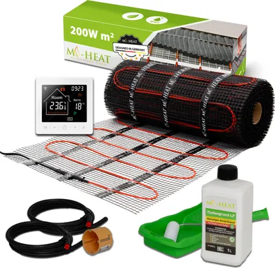 Obrázok produktu pre Elektrické podlahové vykurovanie tenkovrstvová vykurovacia rohož 200Watt kompletná sada dlaždíc s termostatom 6,0m²